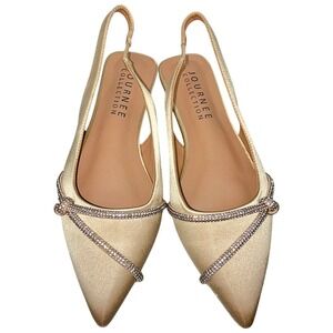 Journee‎ Collection Rebbel Champagne Satin Rhinestone Knot Slingback Flats 8